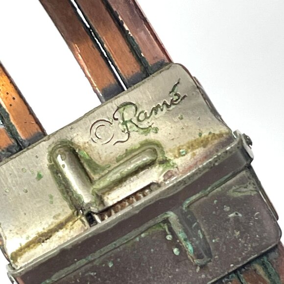 Vintage Rame' Solid Copper Hinged Clamper Swirl Cuff Bracelet Signed - Picture 4 of 4